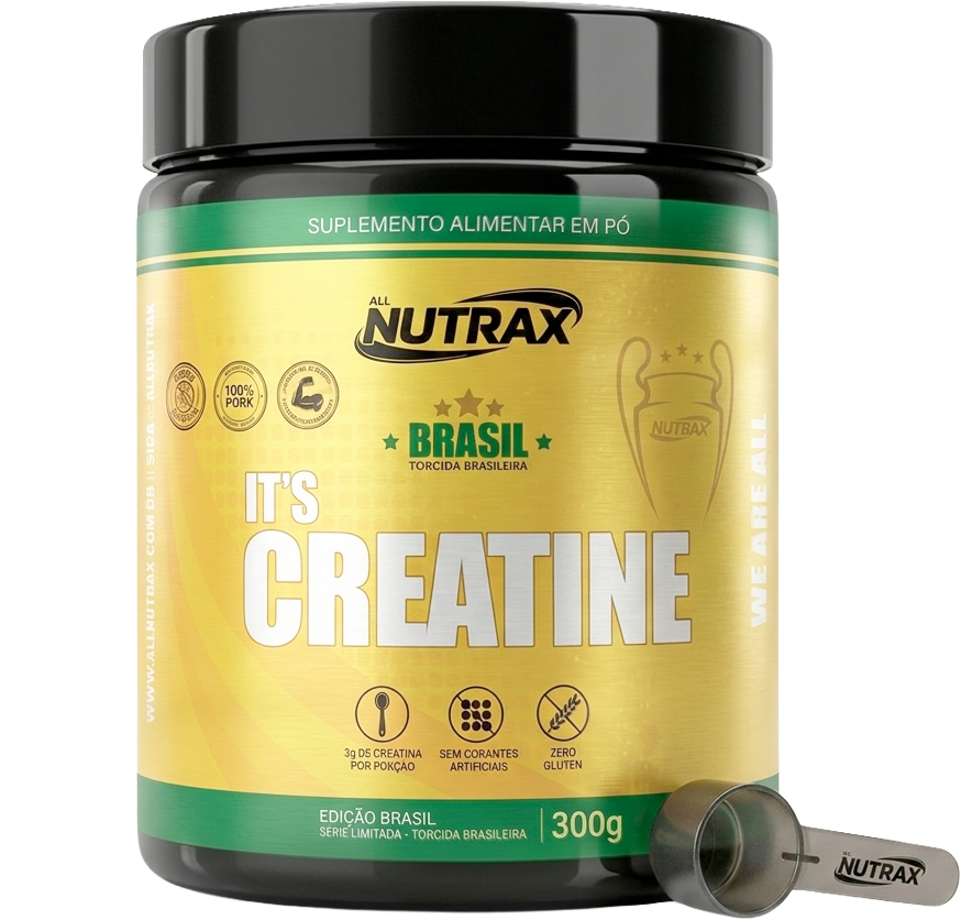 Creatina Pura 300g All Nutrax Brasil – suplemento de creatina monohidratada para complementar sua rotina esportiva.