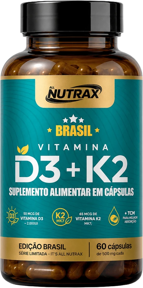 Frasco Allnutrax Vitamina D3 + K2 MK7, 60 cápsulas