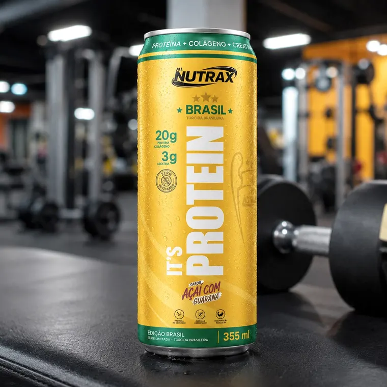 Lata Allnutrax It's Protein em ambiente de academia