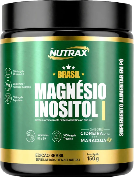 Pote Allnutrax Magnésio + Inositol, 150g, sabor cidreira com maracujá