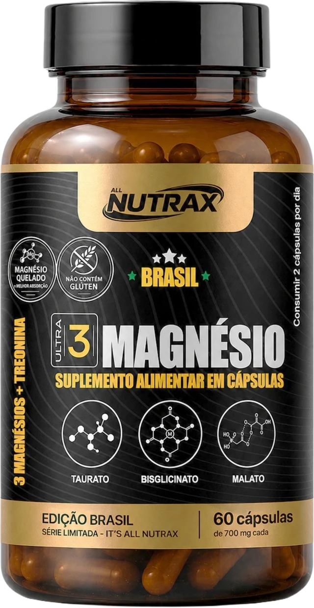 Frasco Ultra 3 Magnésio + Treonina Allnutrax, 60 cápsulas