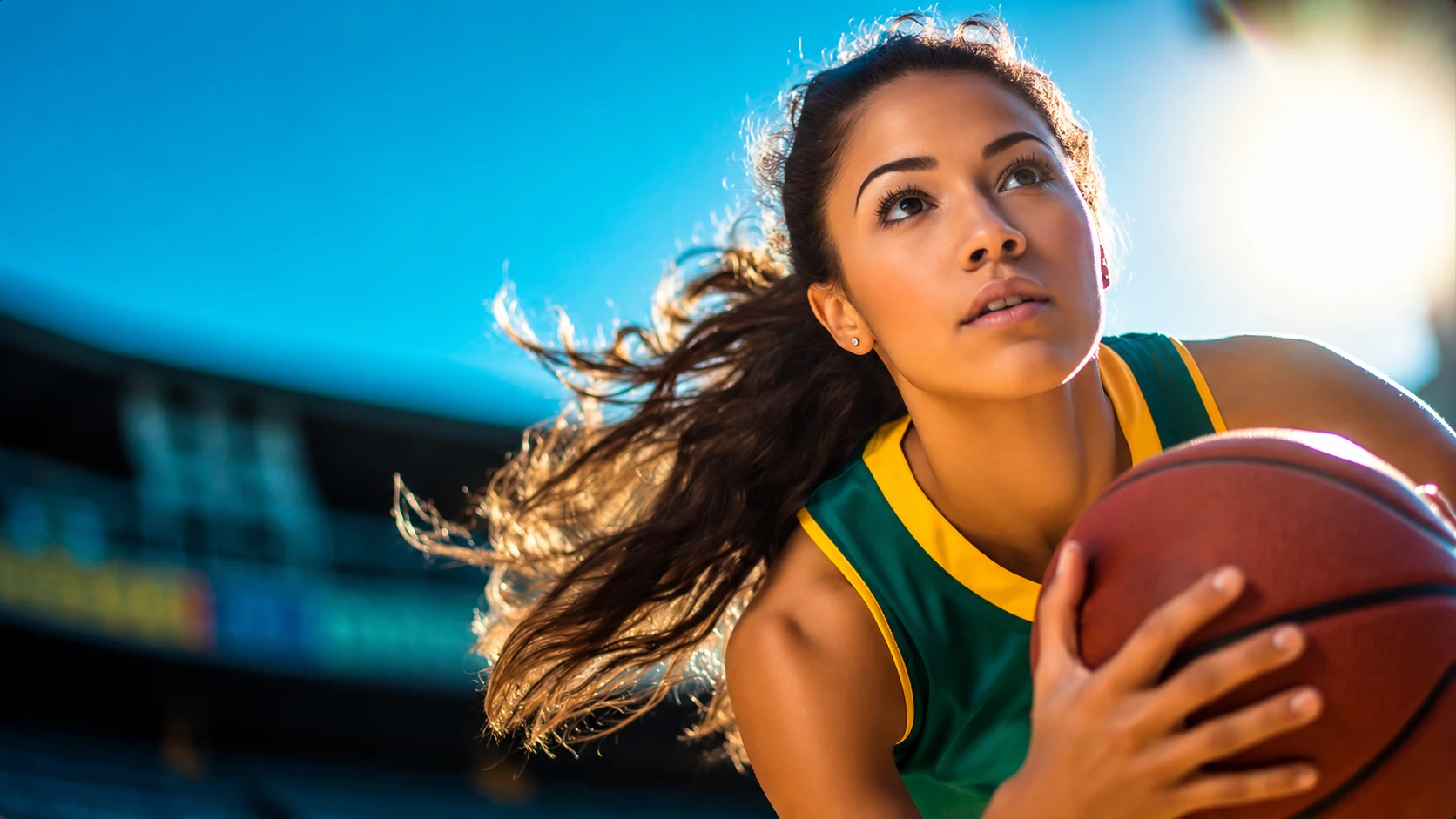 Atleta com bola em quadra